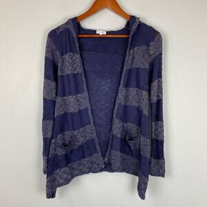 Splendid Girls Metallic Navy Blue Hooded Open Cardigan Size 12